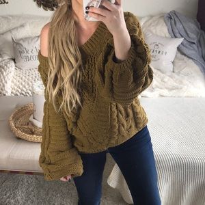 Cozy off the shoulder chenille sweater